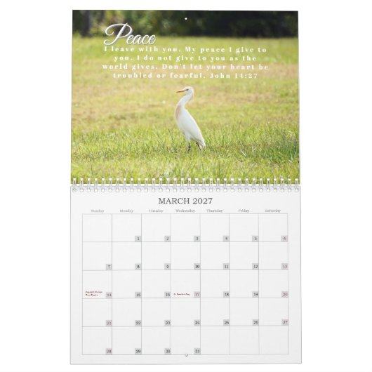 2026 Nature Birds with Uplifting Scripture カレンダー (3月 2027)