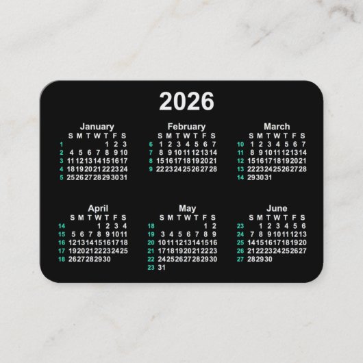 2026 Neon 52週間ISOカレンダー(Janz) 名刺 (正面)