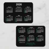 2026 Neon 52週間ISOカレンダー(Janz) 名刺 (正面/裏面)