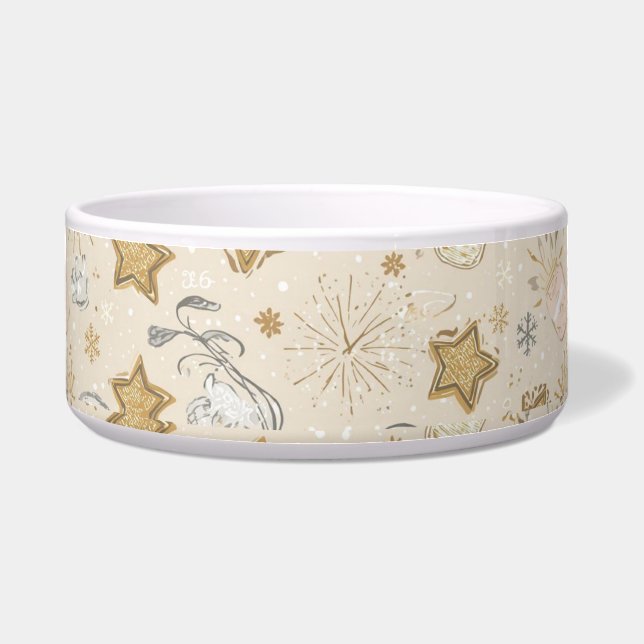 2026 New Year Cat Bowl – Gold Stars & Paw Prints ボウル (正面)