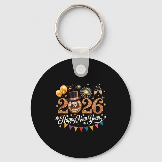 2026 New Year Celebration Disco Ball Gold Festivit キーホルダー (正面)
