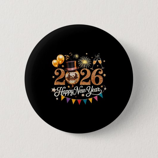 2026 New Year Celebration Disco Ball Gold Festivit 缶バッジ (正面)