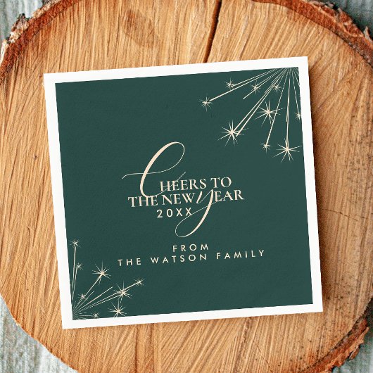 2026 New Year Classy Modern Typography Green スタンダードカクテルナプキン