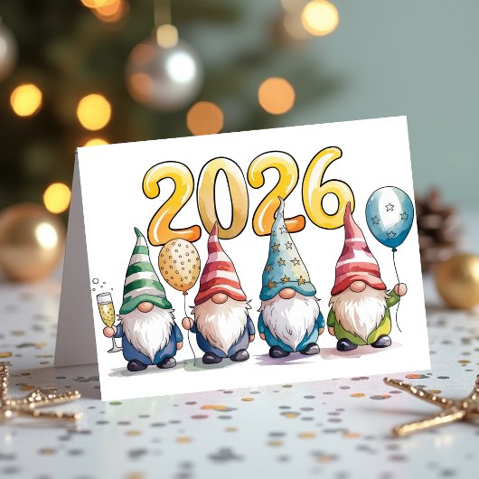 2026 New Year Cute Gnomes Celebration Party シーズンカード
