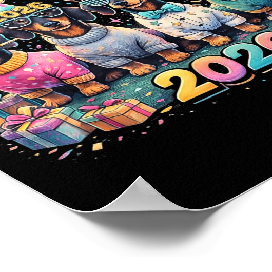 2026 New Year Dachshund Party Fireworks Fun  ポスター (角)