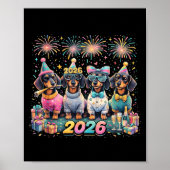 2026 New Year Dachshund Party Fireworks Fun  ポスター (正面)