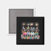2026 New Year Dachshund Party Fireworks Fun マグネット (正面/裏面)