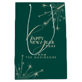 2026 New Year Modern Festive Typography Teal ミディアムペーパーバッグ (正面)