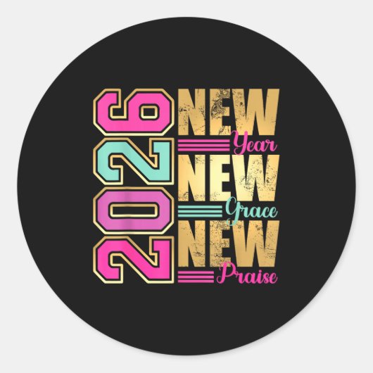 2026 New Year New Grace New Praise Retro Nge Desig ラウンドシール (正面)