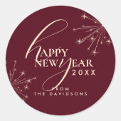 2026 New Year's Festive Stylish Typography Maroon ラウンドシール (正面)