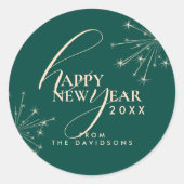2026 New Year's Festive Stylish Typography Teal  ラウンドシール (正面)