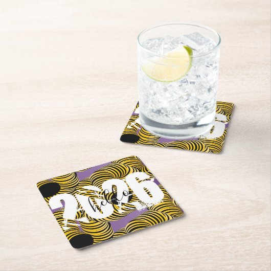 2026 New Years Trippy Bold Font スクエアペーパーコースター (インサイチュ)