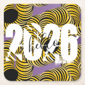2026 New Years Trippy Bold Font スクエアペーパーコースター (正面)