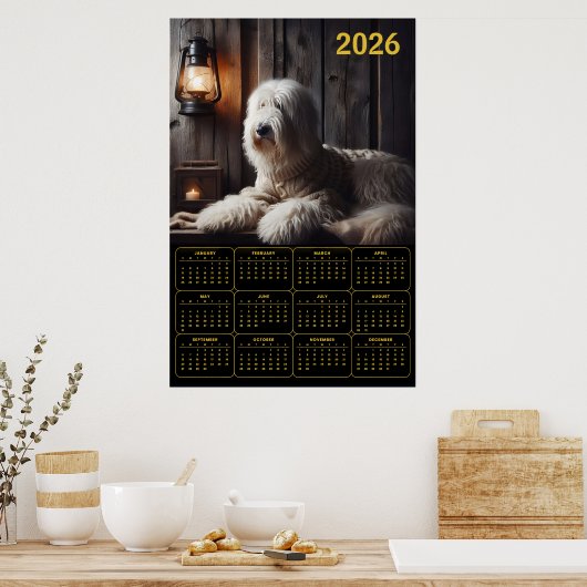 2026 Old English Sheepdog Calendar ポスター (キッチン)