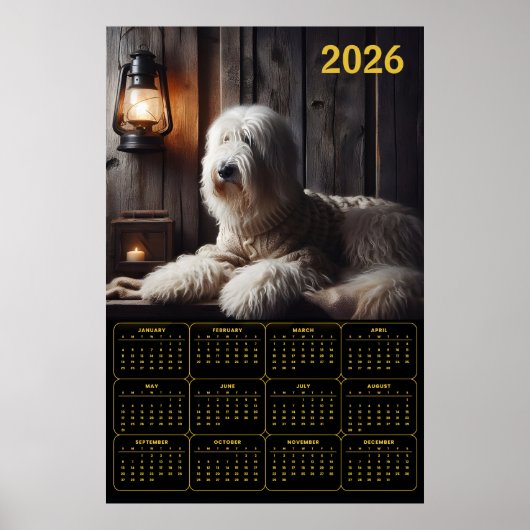 2026 Old English Sheepdog Calendar ポスター (正面)