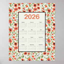 2026 Orange Poppies Calendar ポスター