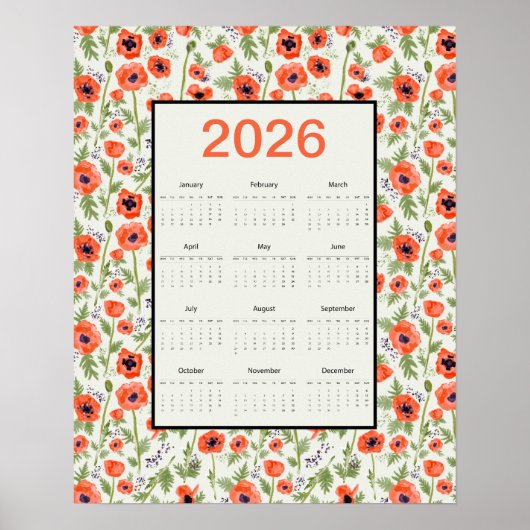 2026 Orange Poppies Calendar ポスター (正面)