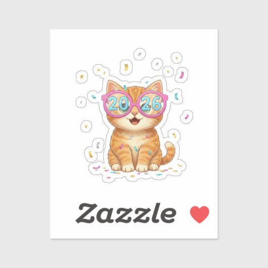 2026 Party Glasses Cat Smiling Feline New Year  シール (シート)