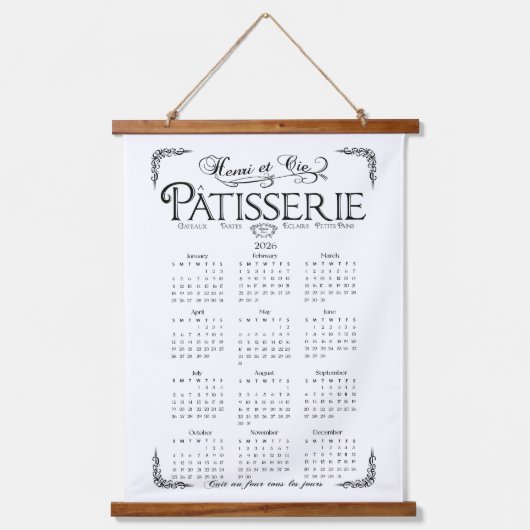 2026 Patisserie wall Calendar, Black and white 吊り下げ型タペストリー (正面)