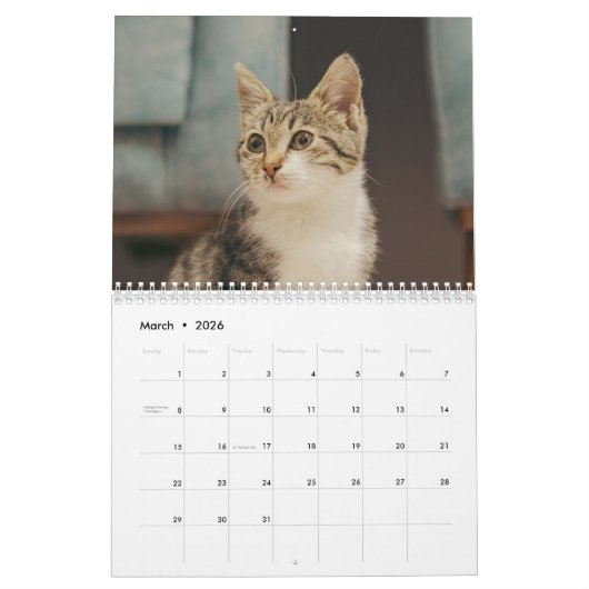 2026 Personalized Cat Photos Create Your Own カレンダー (3月 2026)