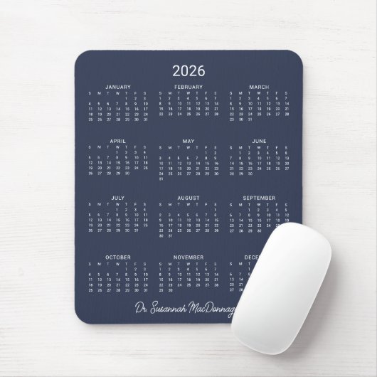 2026 Personalized Minimalist Navy Blue Calendar マウスパッド (マウス)