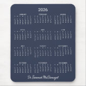 2026 Personalized Minimalist Navy Blue Calendar マウスパッド (正面)