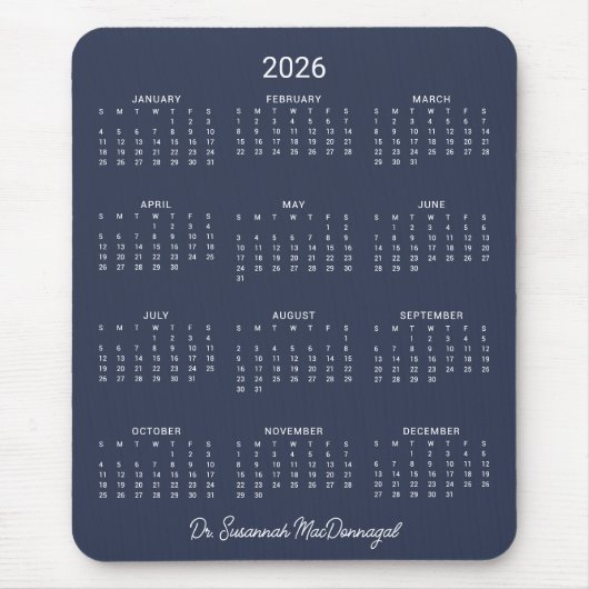 2026 Personalized Minimalist Navy Blue Calendar マウスパッド (正面)