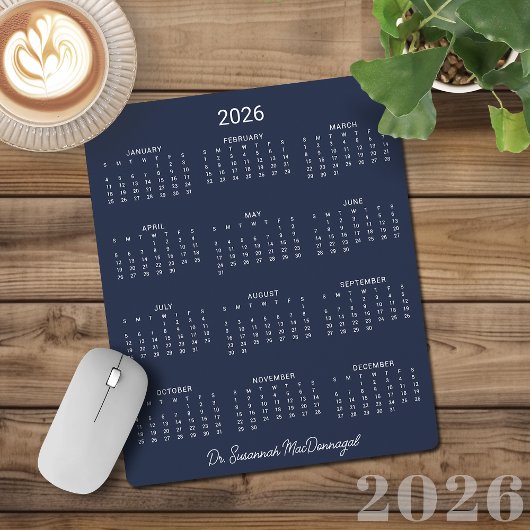 2026 Personalized Minimalist Navy Blue Calendar マウスパッド