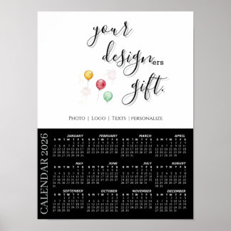 2026 Photo Calendar Template, Large / Black ポスター