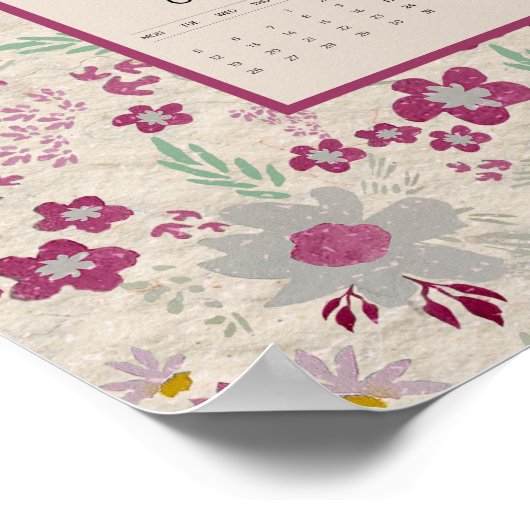 2026 Pink Gray Floral Pattern Calendar ポスター (角)