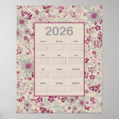 2026 Pink Gray Floral Pattern Calendar ポスター (正面)