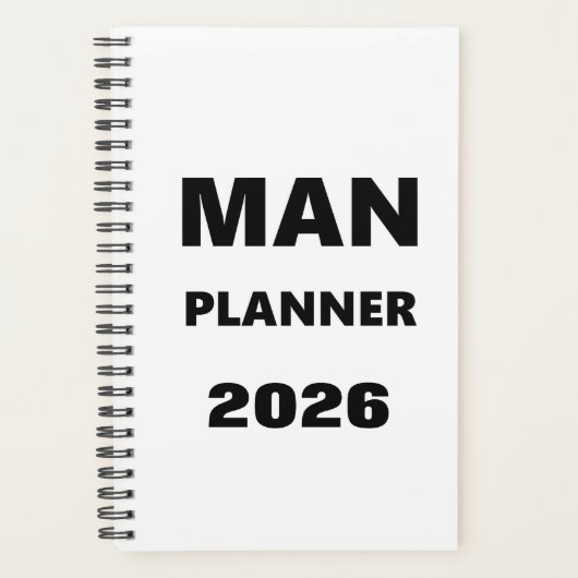 2026 Planner For Men Man Planner Black Font White プランナー手帳 (正面)