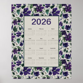 2026 Purple Clematis Flowers Wall Calendar ポスター
