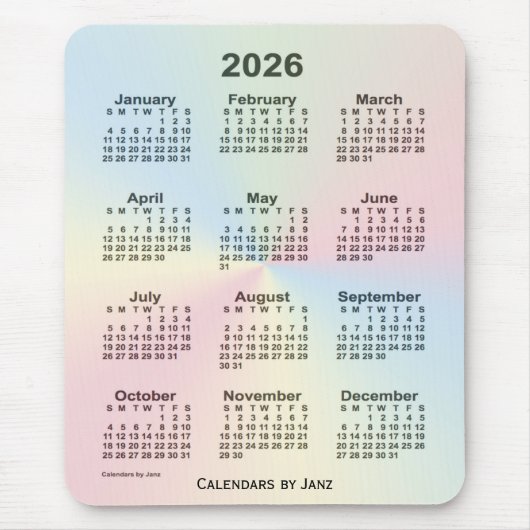 2026 Rainbow Cloud Calendar by Janz マウスパッド (正面)