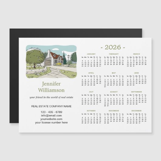 2026 Real Estate Agent Calendar House Magnet (正面/裏面)