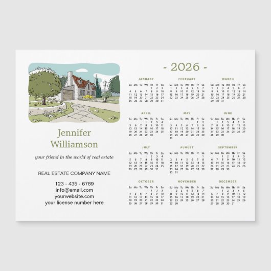2026 Real Estate Agent Calendar House Magnet (正面)