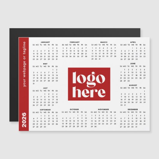 2026 Red Business Logo Magnetic Calendar (正面/裏面)