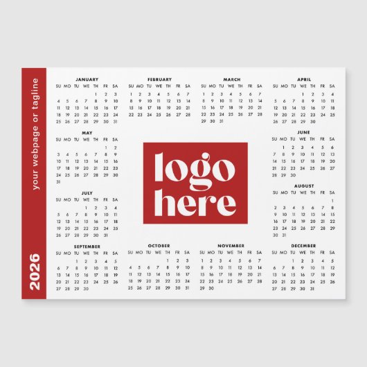 2026 Red Business Logo Magnetic Calendar (正面)