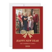 2026 Red & Gold Bow Family New Year Photo