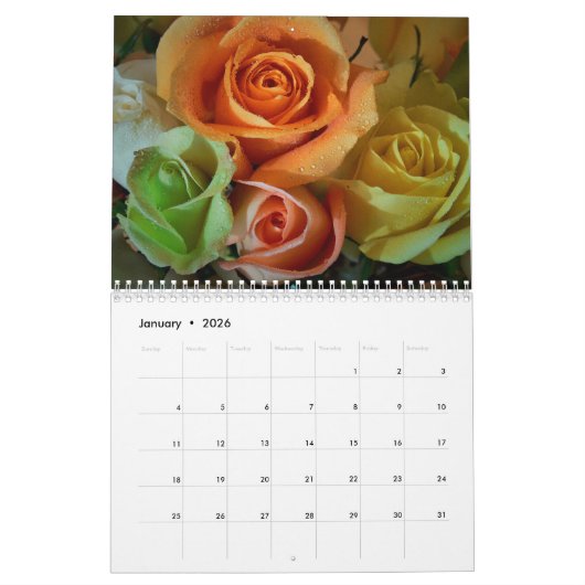 2026 Rose Calendar カレンダー (1月 2026)