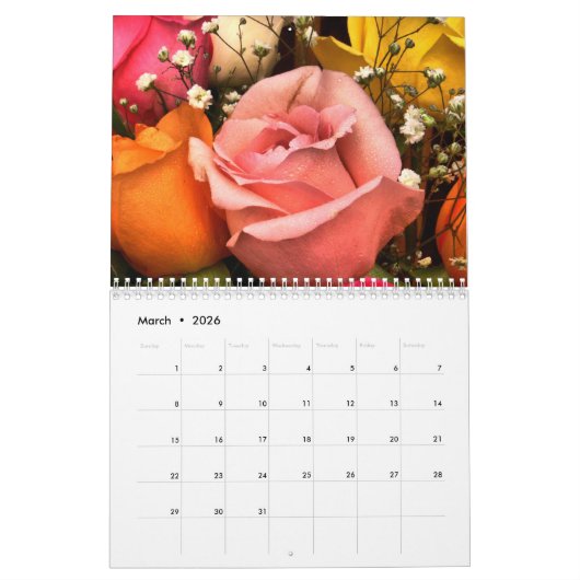 2026 Rose Calendar カレンダー (3月 2026)