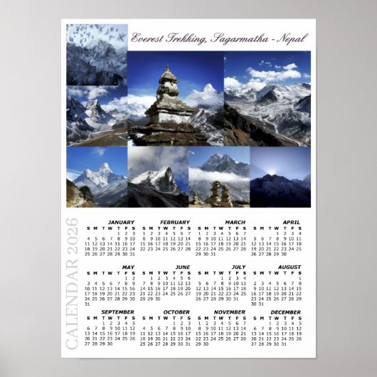 2026 Sagarmatha Calendar, Everest Trekking ポスター (正面)