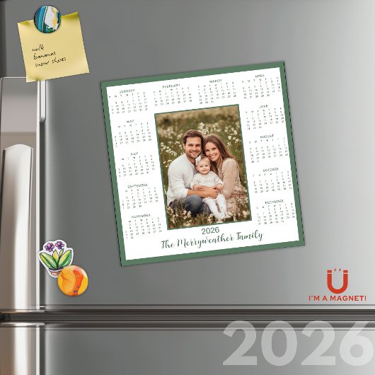 2026 Sage Green Photo Magnetic Calendar