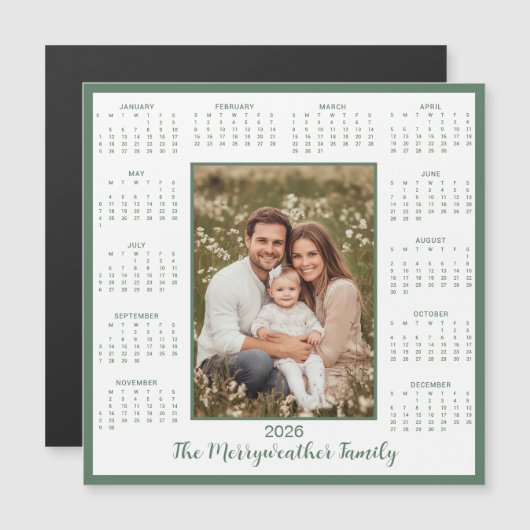 2026 Sage Green Photo Magnetic Calendar (正面/裏面)