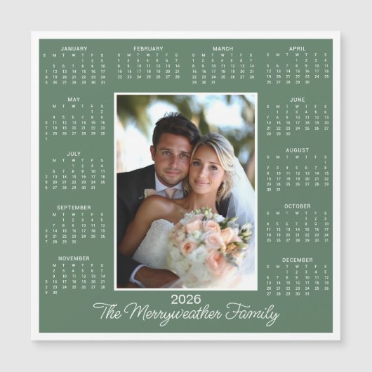 2026 Sage Green Photo Magnetic Calendar Holiday (正面)