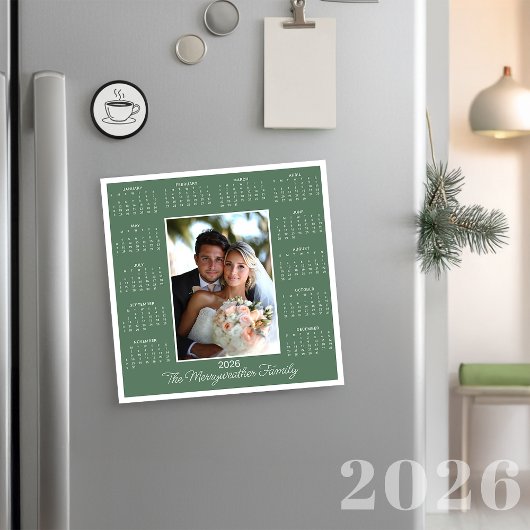 2026 Sage Green Photo Magnetic Calendar Holiday