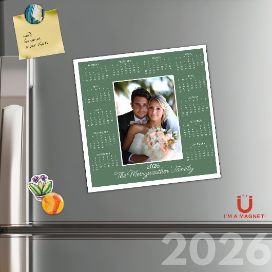 2026 Sage Green Photo Magnetic Calendar Holiday