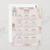 2026 Scandinavian Calendar Boho Aesthetic Beige ポストカード (正面/裏面)