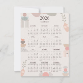 2026 Scandinavian Calendar Boho Aesthetic Beige ポストカード