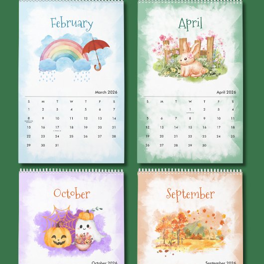 2026 Seasons Watercolor Calendar カレンダー